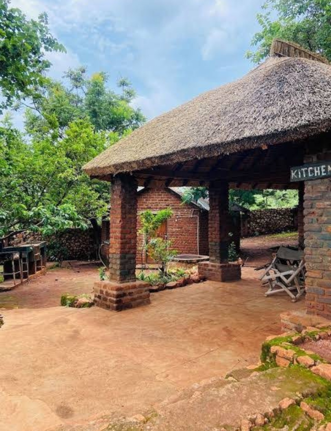Thatched communal kitchen at the lodge